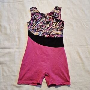 Sanreach girls size 130 Gymnastic or dance Leotard Unitard Foil Print Metallic
